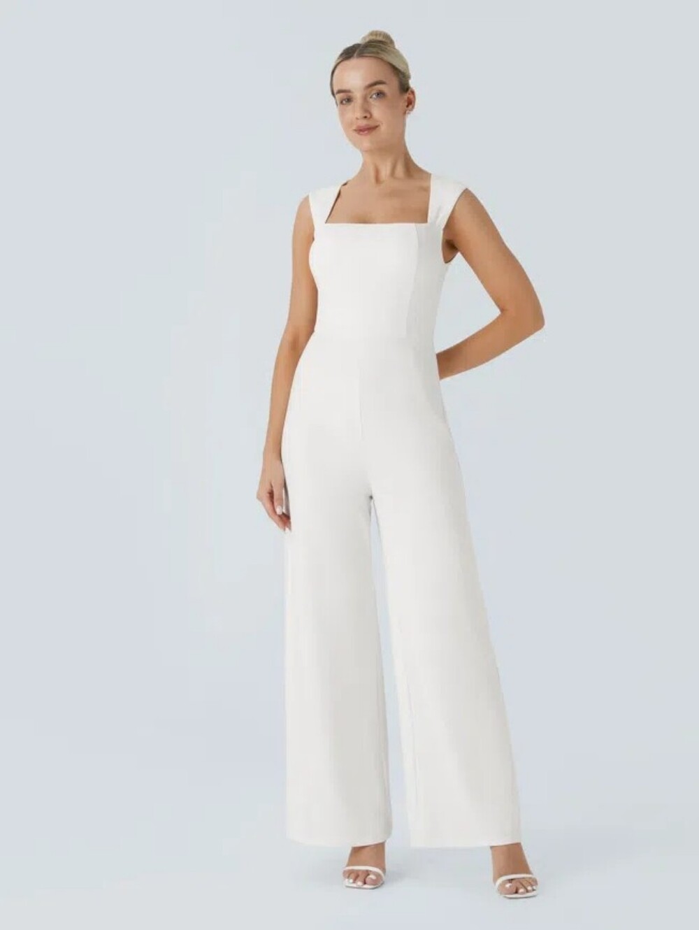 HALARA White Square-Neck Wide-Leg Jumpsuit